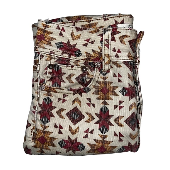 Free People We The Free Wild Child Southwest Aztec Raw Hem Skinny Jean Sz 26 - Picture 12 of 13